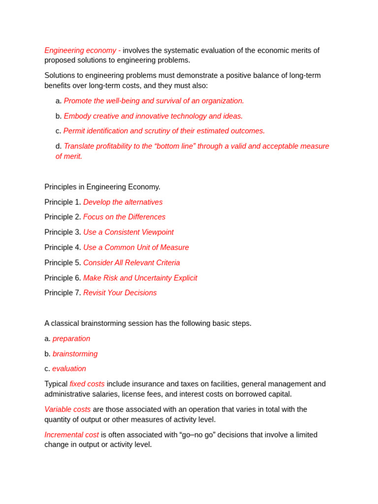 Engineering Economy Notes Chapter 1 &2 | PDF | Perfect Competition | Cost