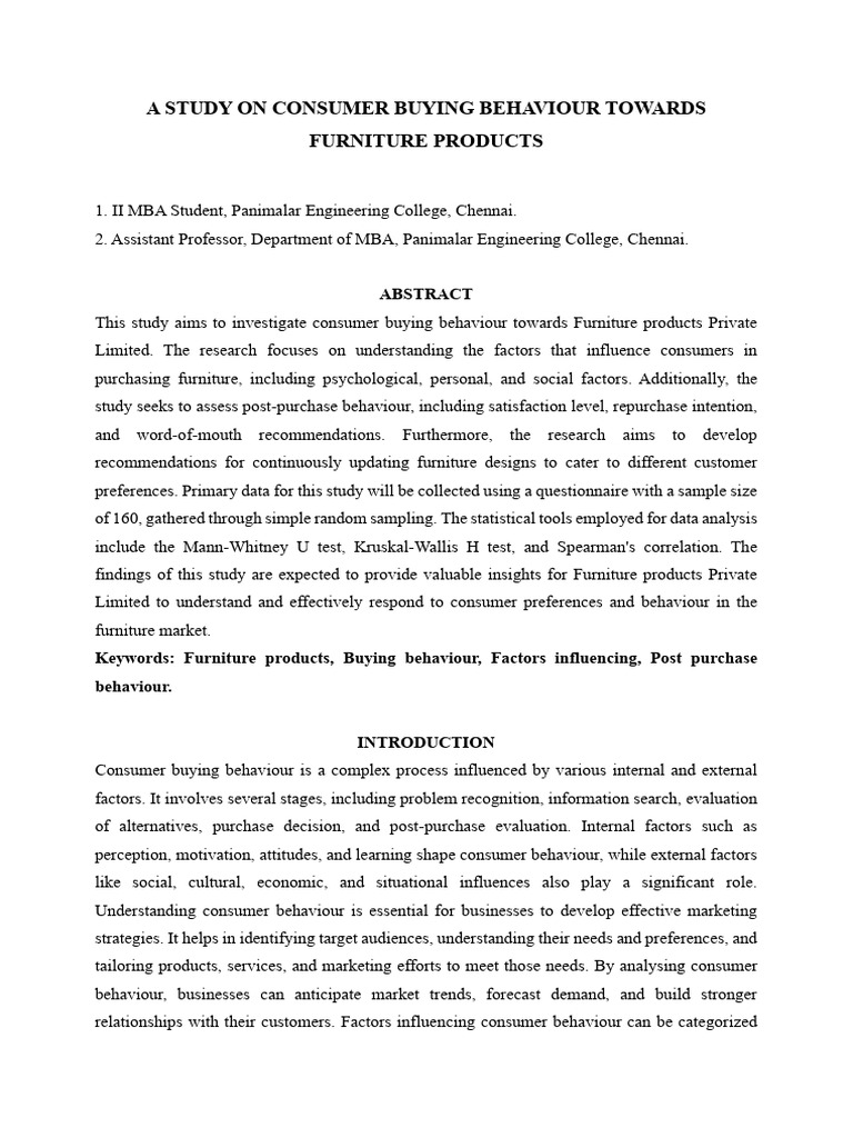 Consumer Buying Behavior in Furniture | PDF | Behavior | Consumer Behaviour