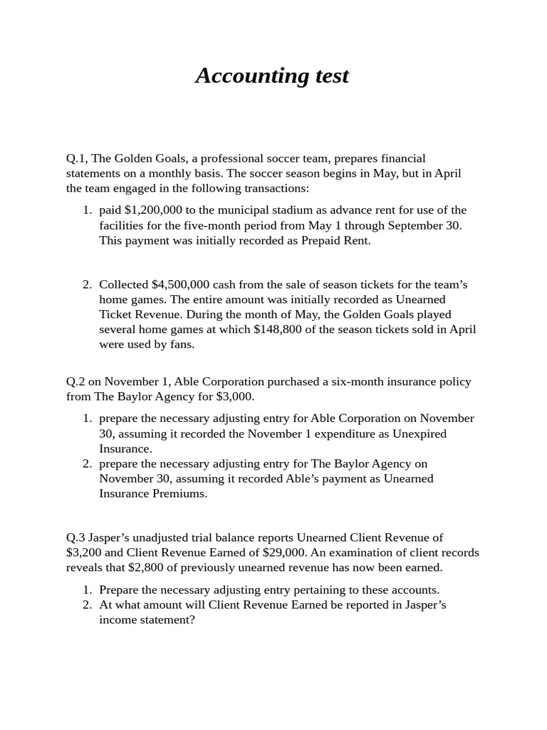 Accounting Test: Adjusting Entries Explained | PDF