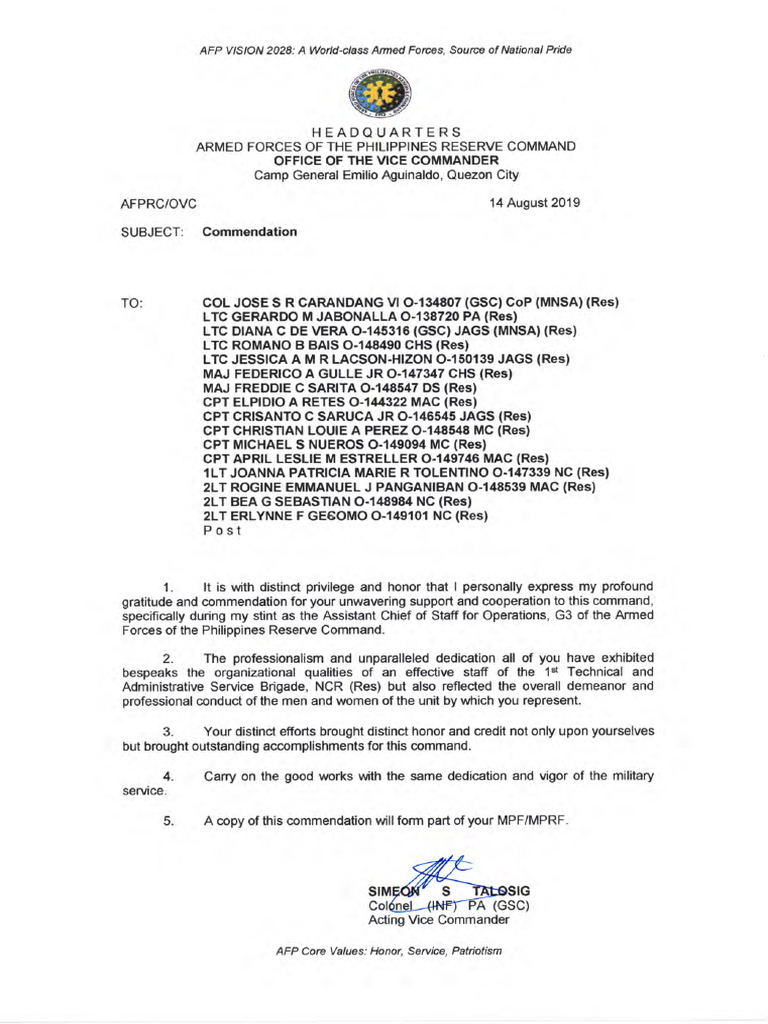 Commendation Col Talosig A1 2 | PDF