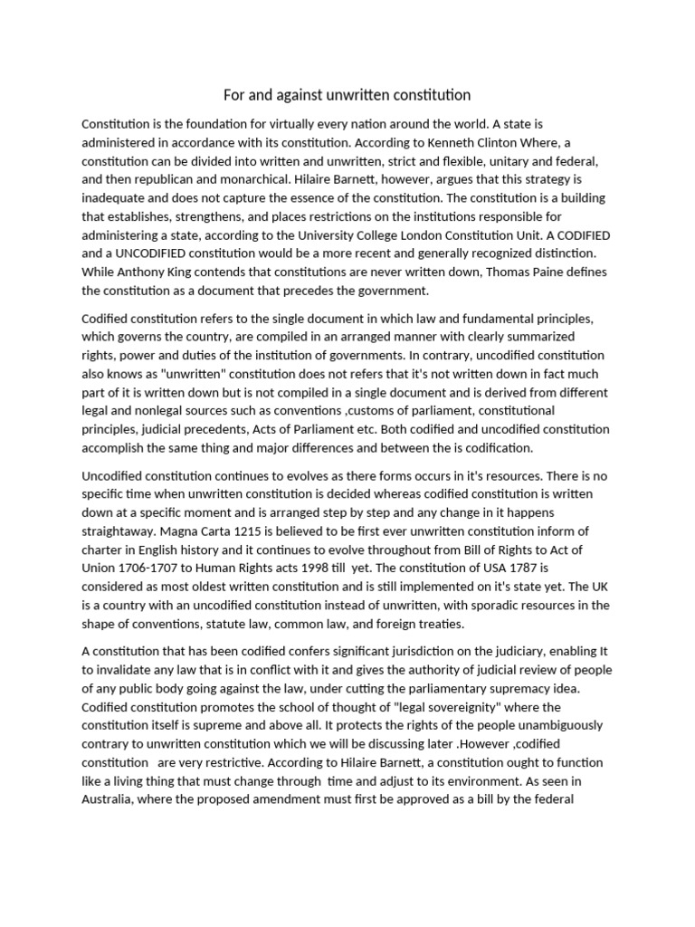 Unwritten vs. Written Constitutions Explained | PDF | Constitution ...