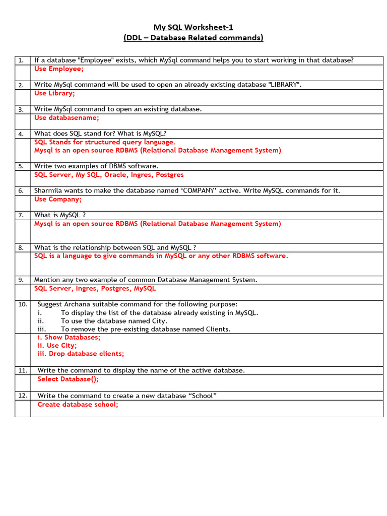Worksheet 1 - Answers | PDF