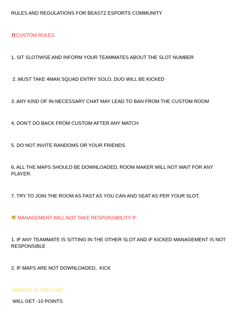 Beastz Esports Community Rules | PDF