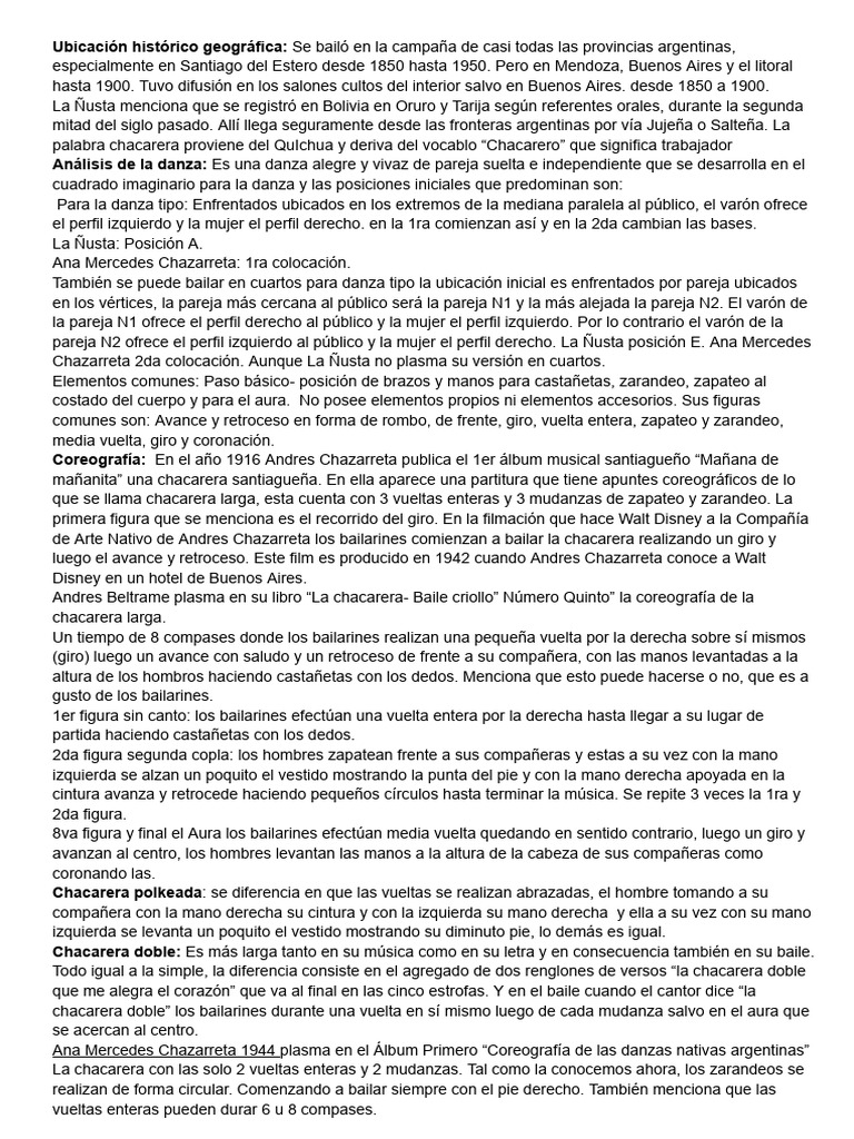 Historia y Coreografía de la Chacarera | PDF | Las artes escénicas