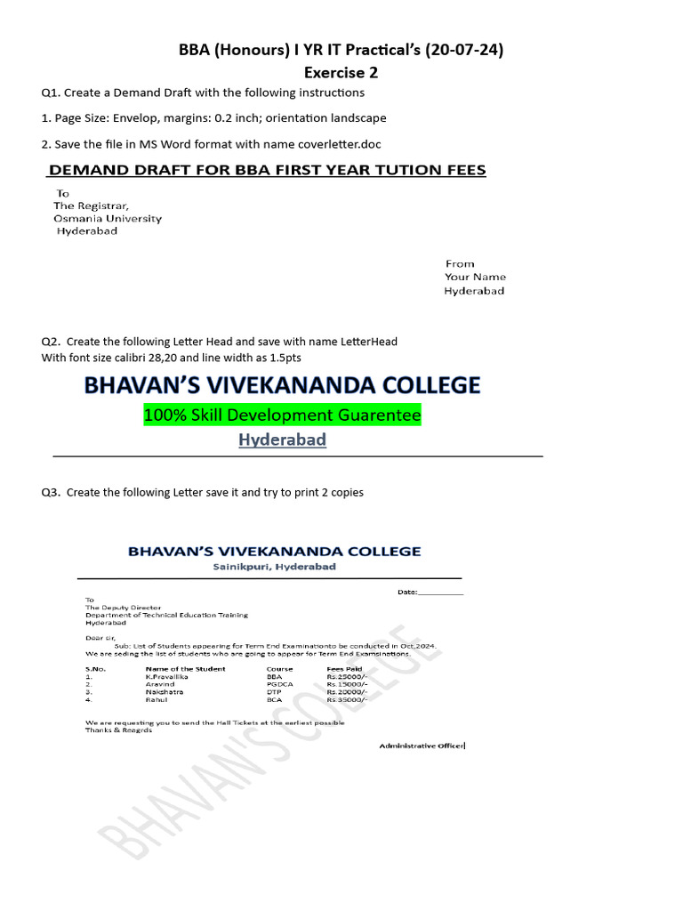 BBA IT Practical Exercises Guide | PDF