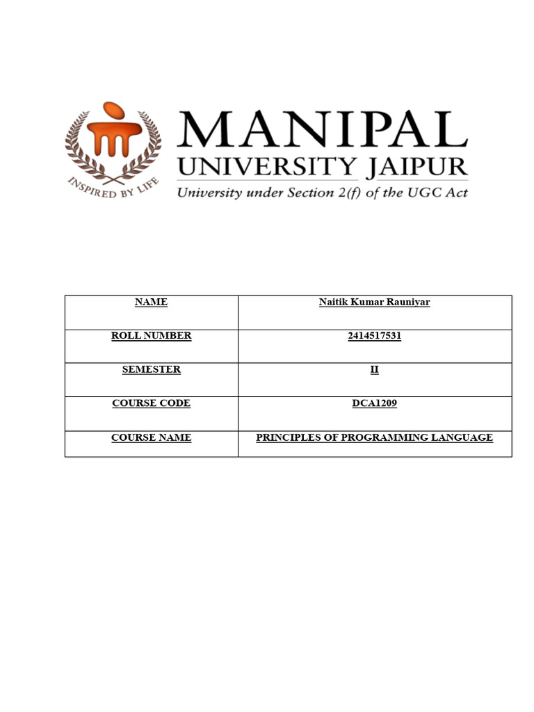 Principles of Programming Languages Assignment Naitik Kumar | PDF ...