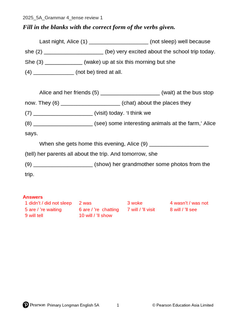 2025 5A Grammar 04 Tense Review 1 | PDF