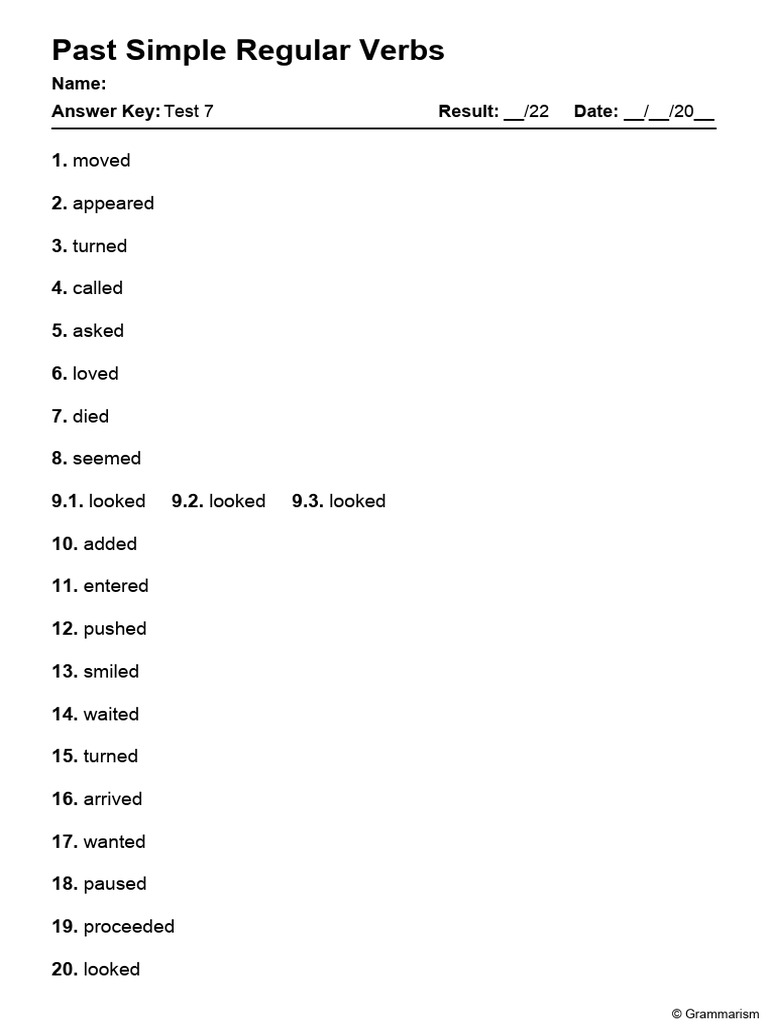 Grammarism Past Simple Regular Test 7 Answers 2660801 | PDF
