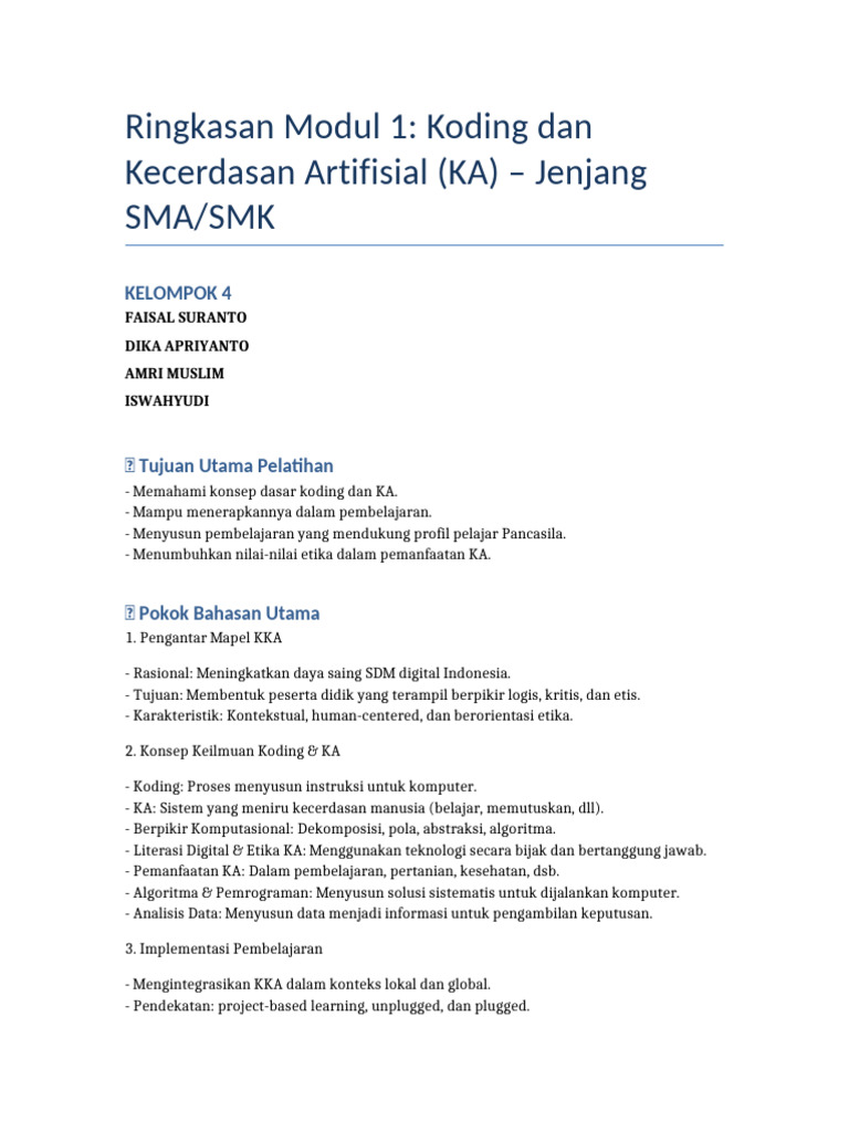 Koding dan Kecerdasan Artifisial SMA/SMK | PDF