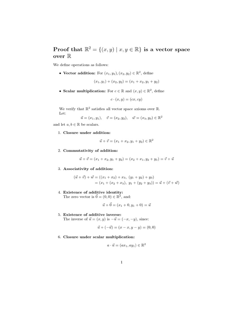 Proofs of Vector Spaces over R and Q | PDF | Vector Space | Multiplication