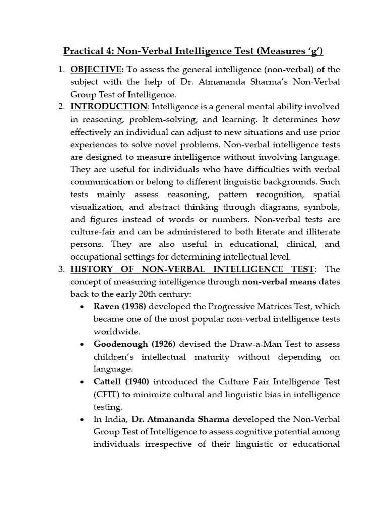 Non-Verbal Intelligence Test Overview | PDF | Intelligence ...
