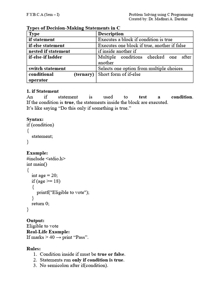 C Programming: Decision-Making Statements | PDF | Control Flow ...