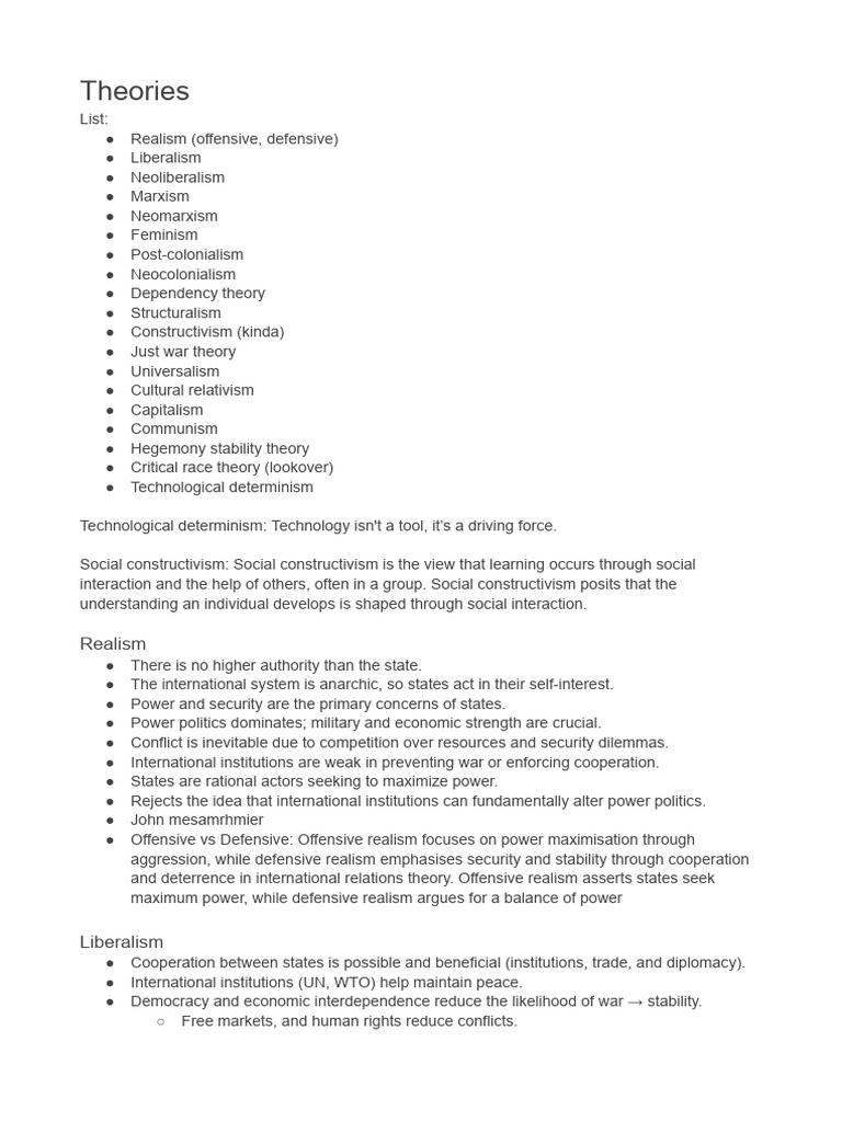 Key Theories in International Relations | PDF | Political Science ...