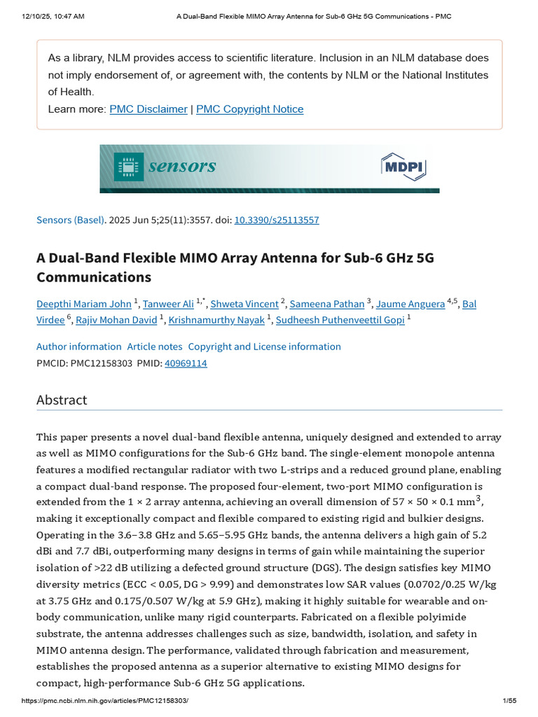 Dual-Band Flexible MIMO Antenna for 5G | PDF | Antenna (Radio) | Mimo