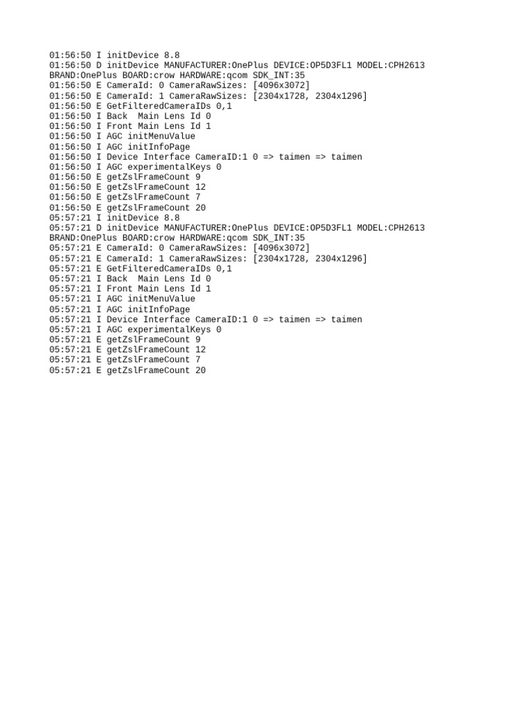 OnePlus OP5D3FL1 Camera Initialization Logs | PDF