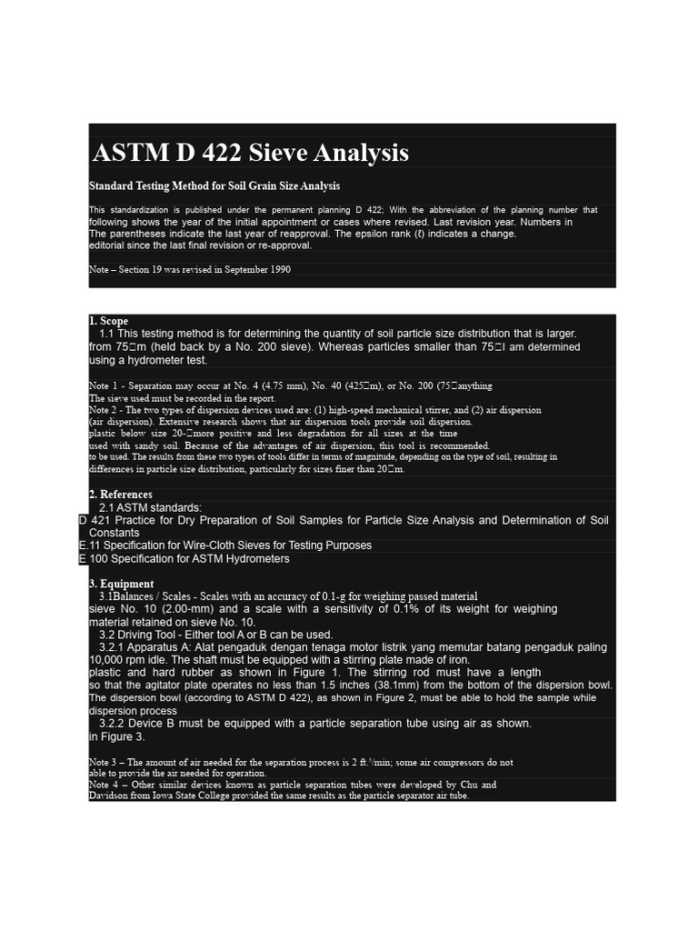 ASTM D 422 Soil Sieve Analysis Guide | PDF | Particle Size Distribution ...