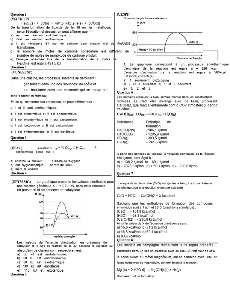 Réactions chimiques et enthalpie thermique | PDF | Réactions chimiques ...