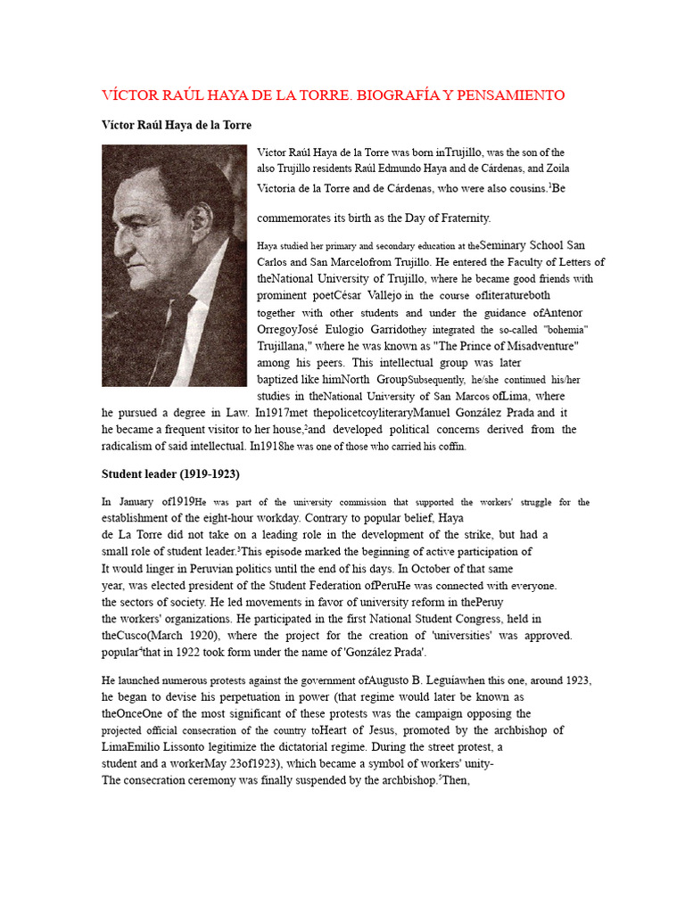 VICTOR RAUL HAYA DE LA TORRE | PDF | Peru | Government