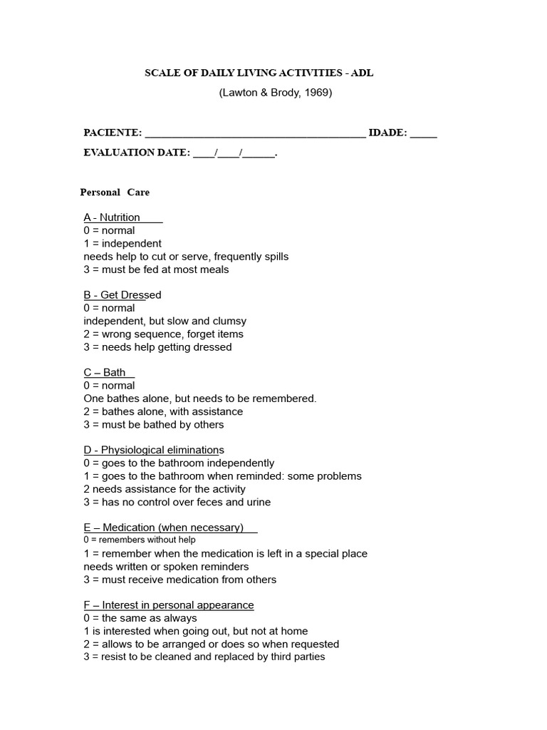 Daily Living Activities Assessment Tool | PDF
