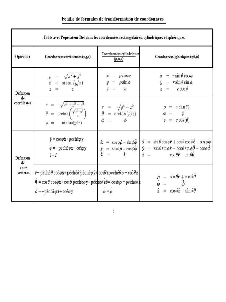 Formules de transformation de coordonnées PDF Coordonnées — free download