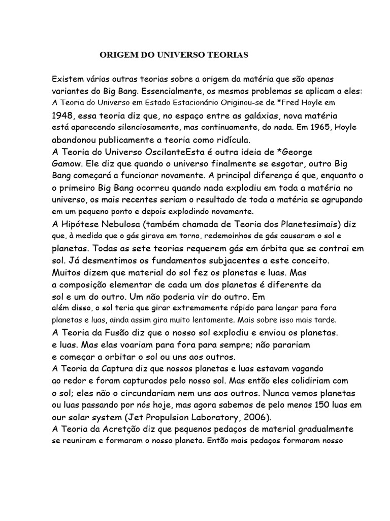 Teorias sobre a Origem do Universo | PDF | Planetas | Universo