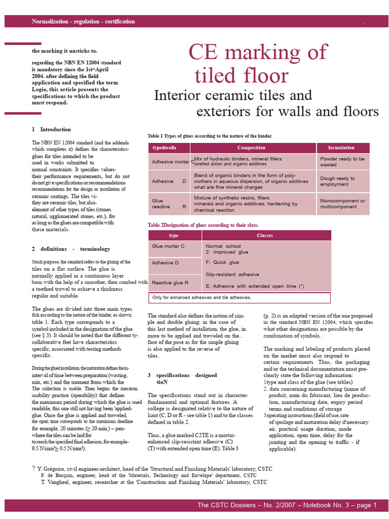 CE Marking for Tile Adhesives Standards | PDF | Adhesive | Tile