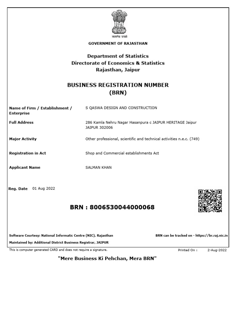 Business Registration Number (BRN) : Department of Statistics ...
