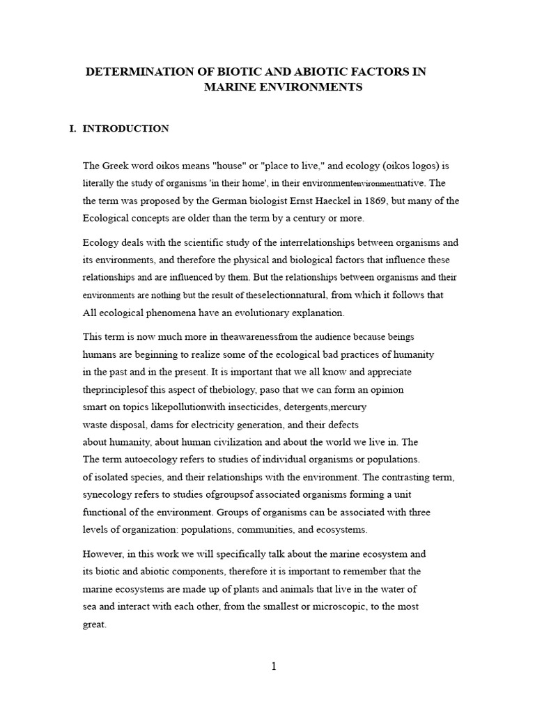 Biotic and Abiotic Factors in Marine Ecosystems | PDF | Ecosystem ...