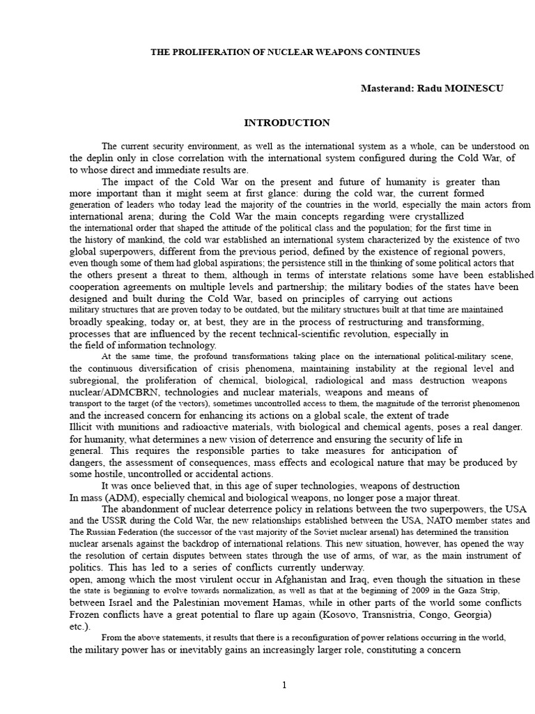 Report On The CONTINUING PROLIFERATION OF NUCLEAR WEAPONS | PDF ...
