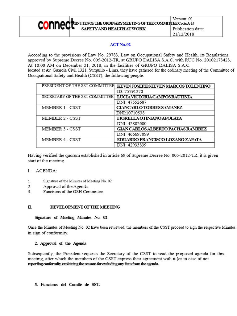 Minutes of OSH Committee Meeting 2018 | PDF | Occupational Safety And ...