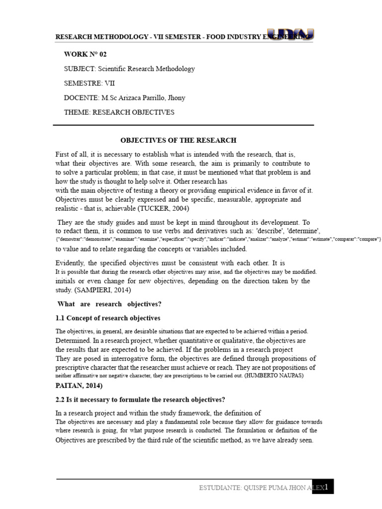 Research Objectives in Food Engineering | PDF | Methodology ...