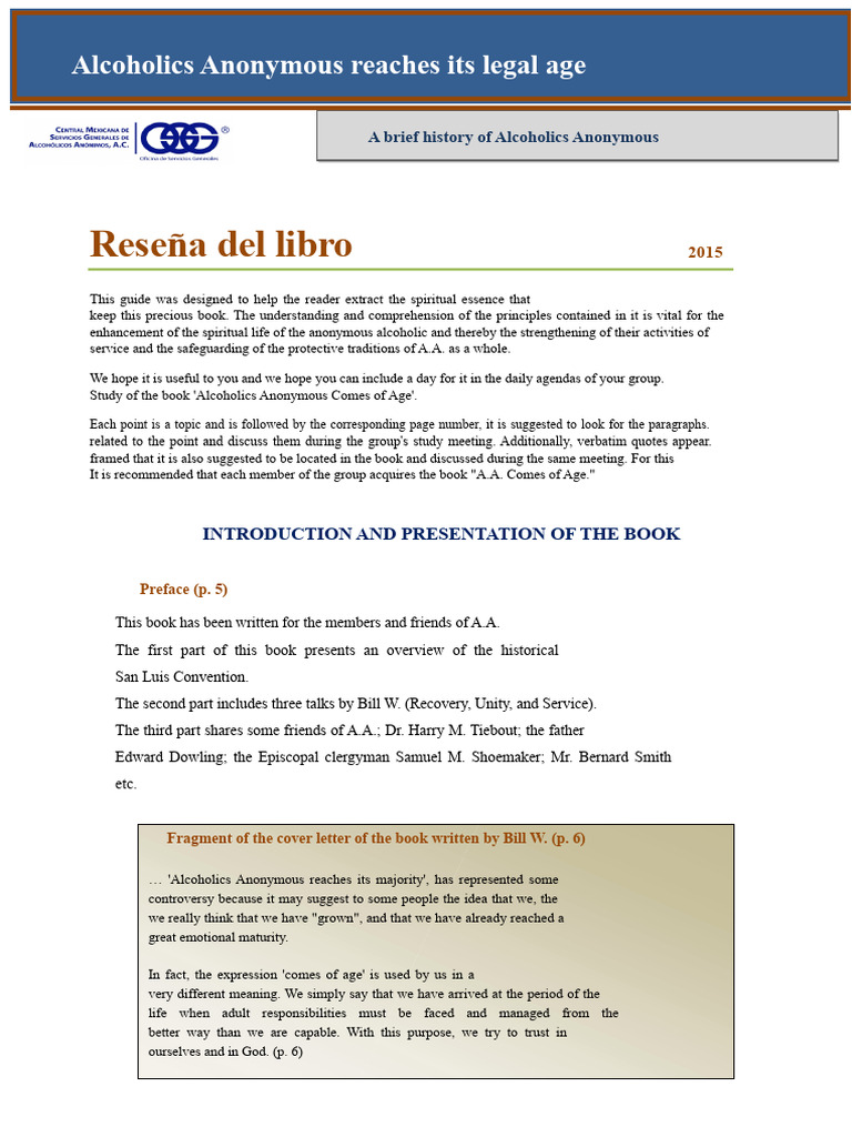 A.A. Comes of Age: Study Guide Review | PDF | Alcoholics Anonymous ...