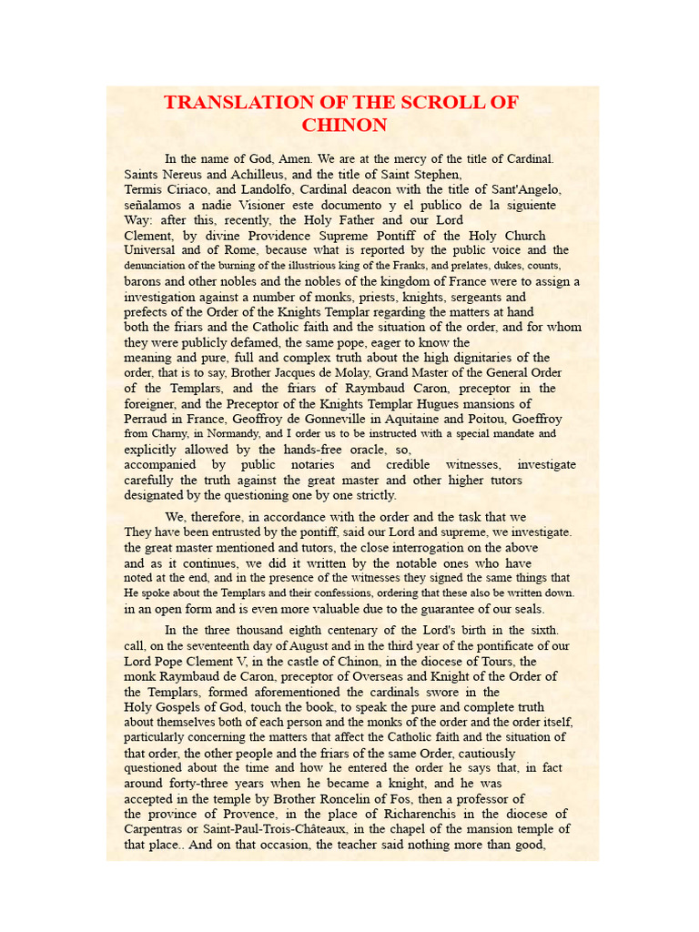 Chinon Scroll Translation: Templar Inquiry | PDF | Knights Templar ...