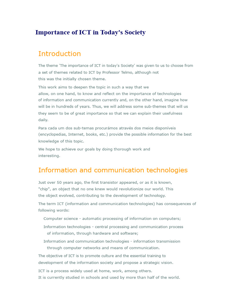 Role of ICT in Modern Society | PDF | Internet | Information And ...