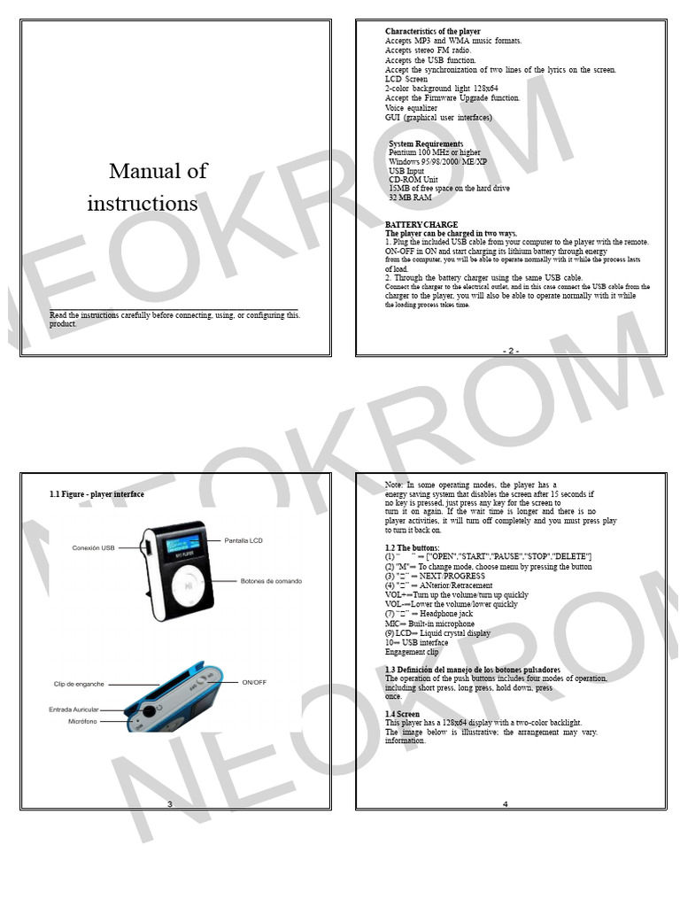 MP3 Player Features and Instructions | PDF | Computer File | Usb