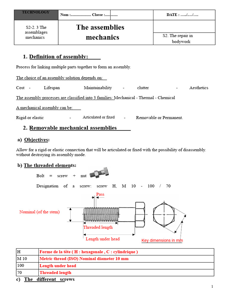 Understanding Mechanical Assemblies | PDF | Screw | Nut (Hardware)