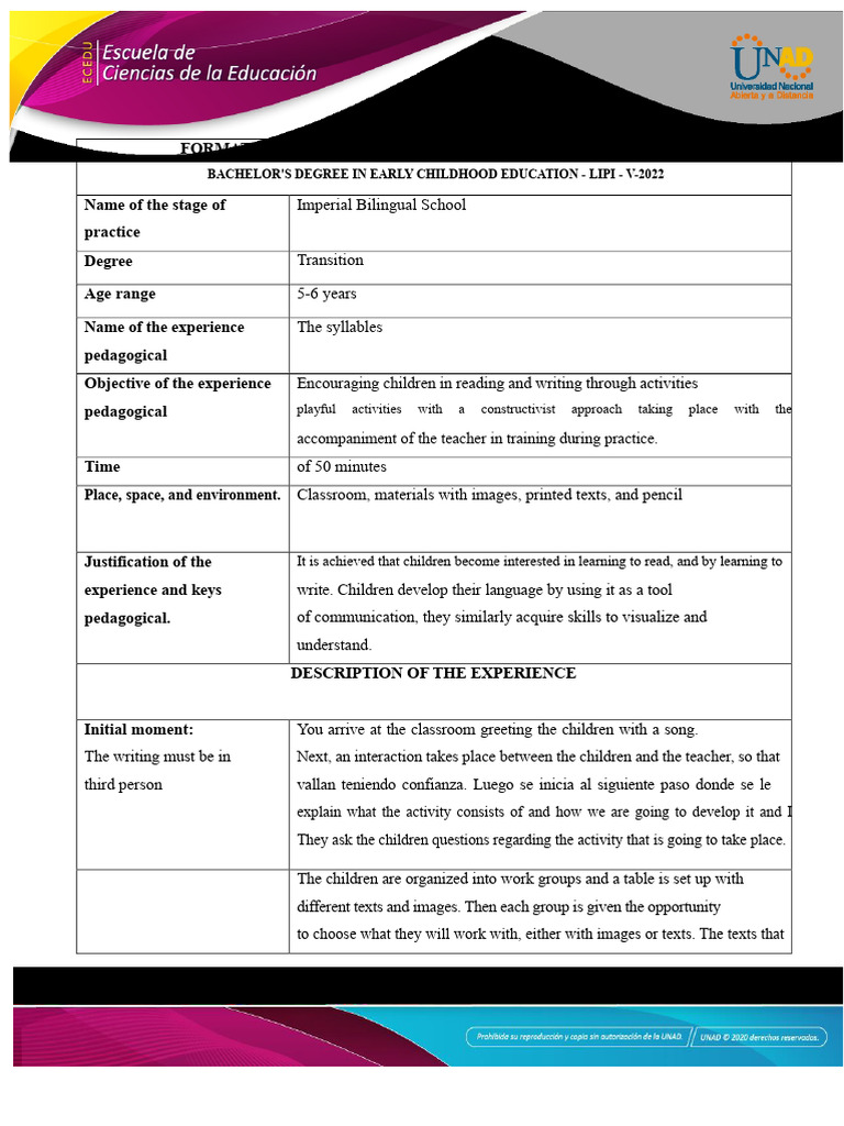 ANNEX 6 - Design format for pedagogical experiences 1. | PDF | Pedagogy ...