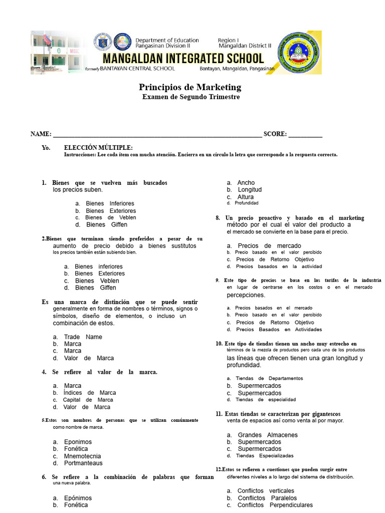 Examen de Principios de Marketing | PDF | Marketing | Producto (Negocio)