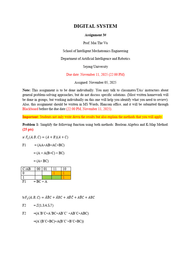 Digital System Assignment: Boolean Simplification | PDF