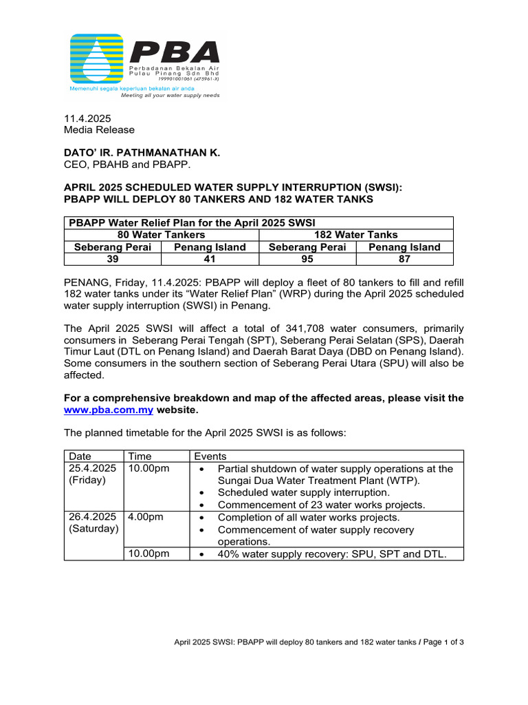 April 2025 Water Supply Interruption Plan | PDF