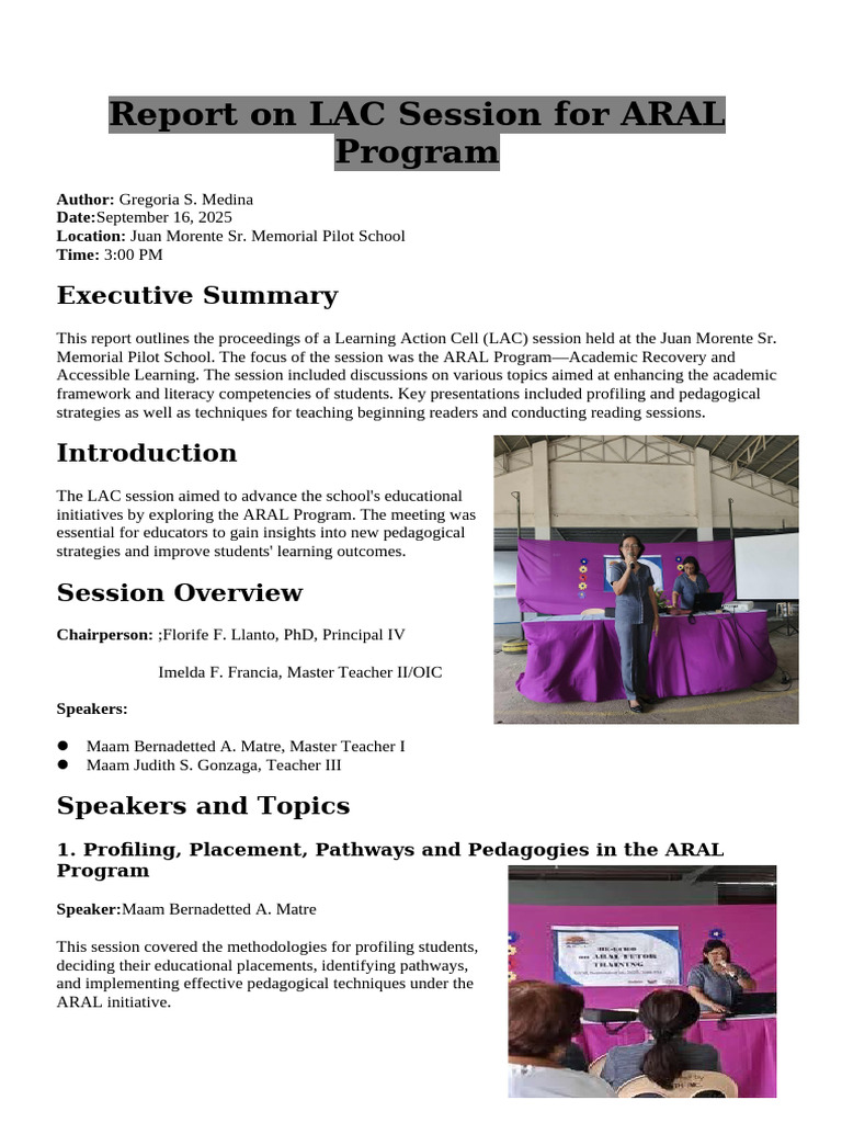 ARAL Program LAC Session Report | PDF | Pedagogy | Learning