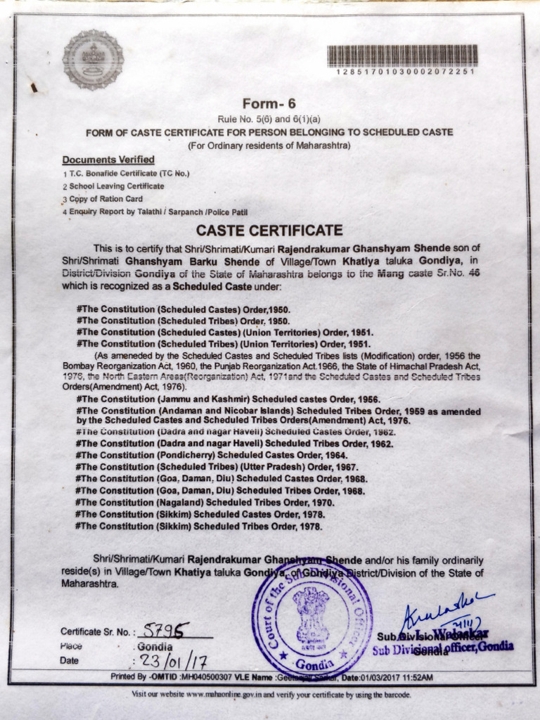 Maharashtra Scheduled Caste Certificate | PDF | Government Of India ...