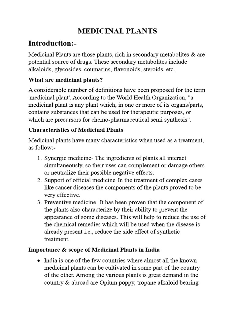 Importance of Medicinal Plants in India | PDF | Medicinal Plants ...