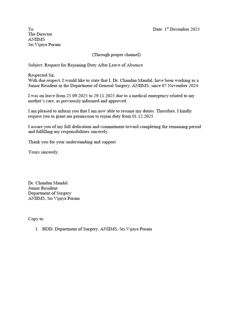 Request to Rejoin Duty After Leave | PDF