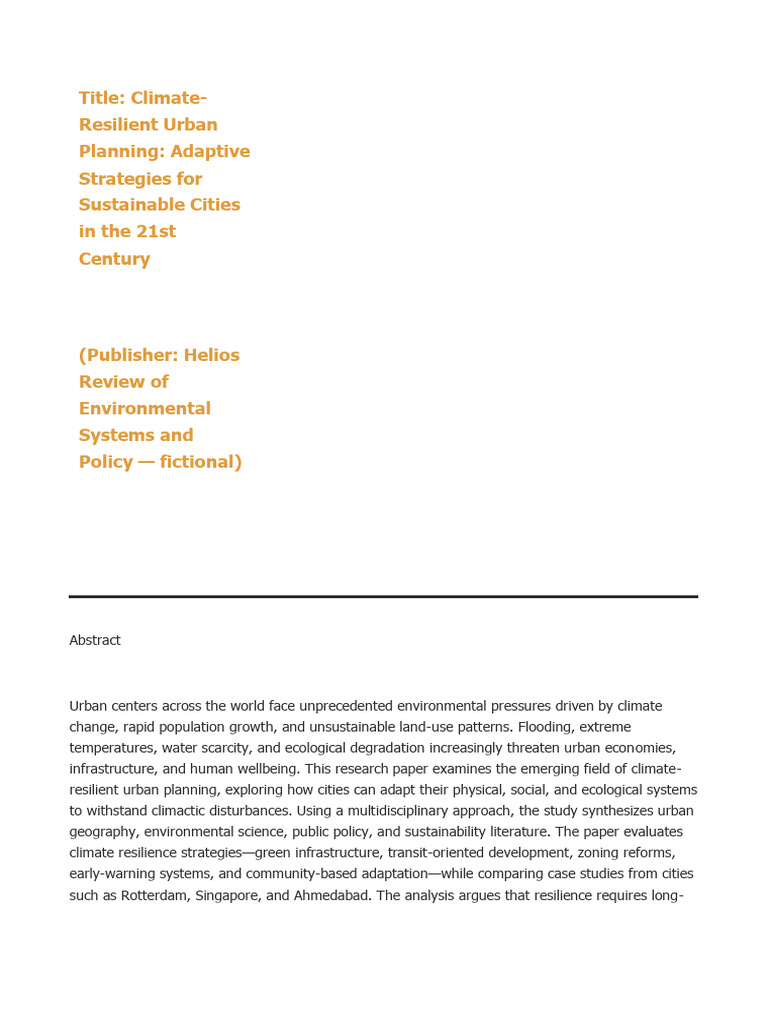 Photo inspiration: Climate Resilient Urban Planning Strategies Pdf Photo Inspiration