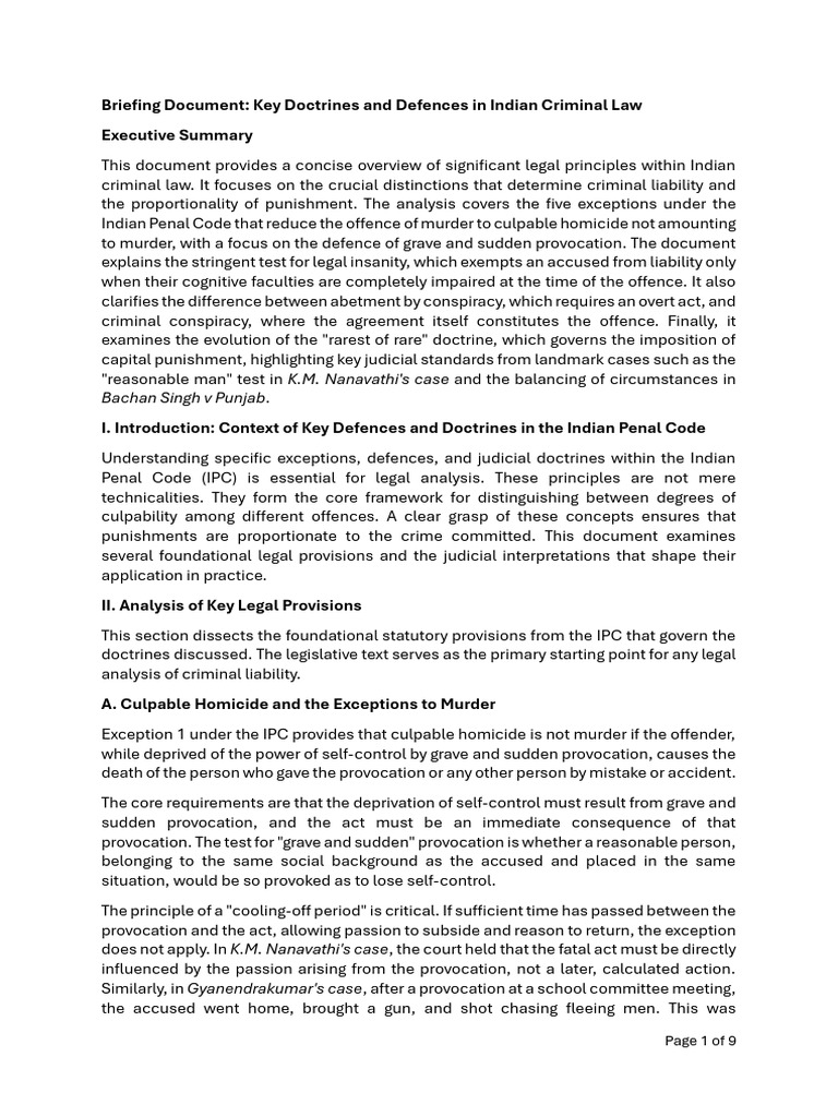 Key Doctrines and Defences in Indian Criminal Law | PDF | Insanity ...