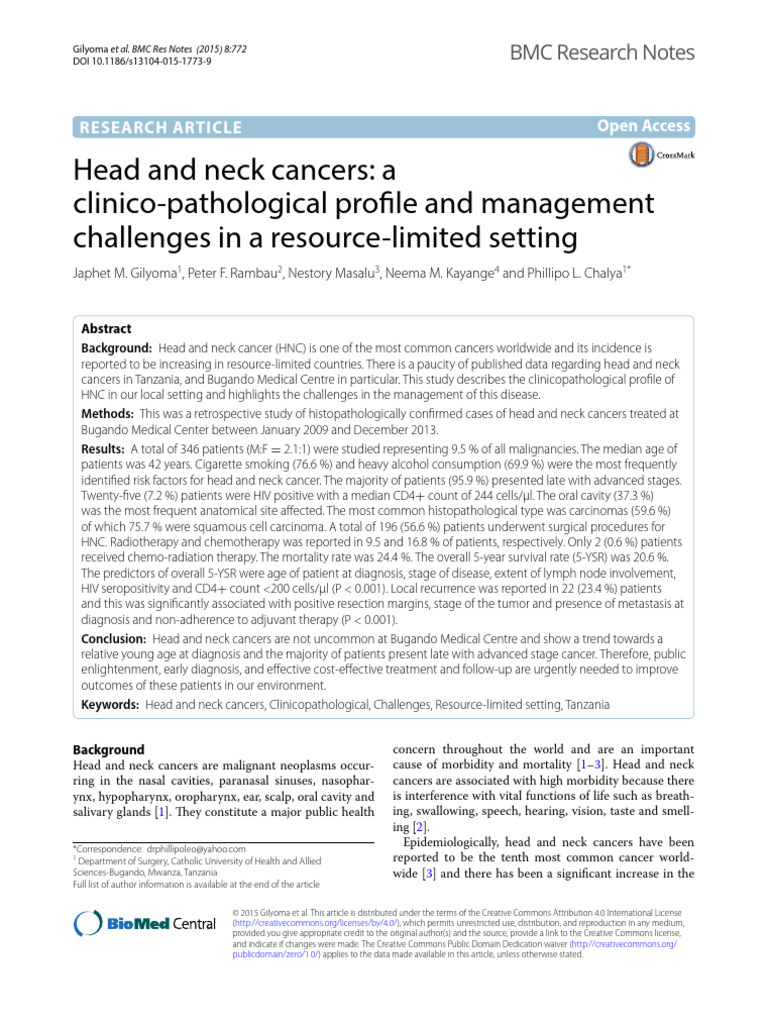 Head and Neck Cancer Profile in Tanzania | PDF | Head And Neck Cancer ...