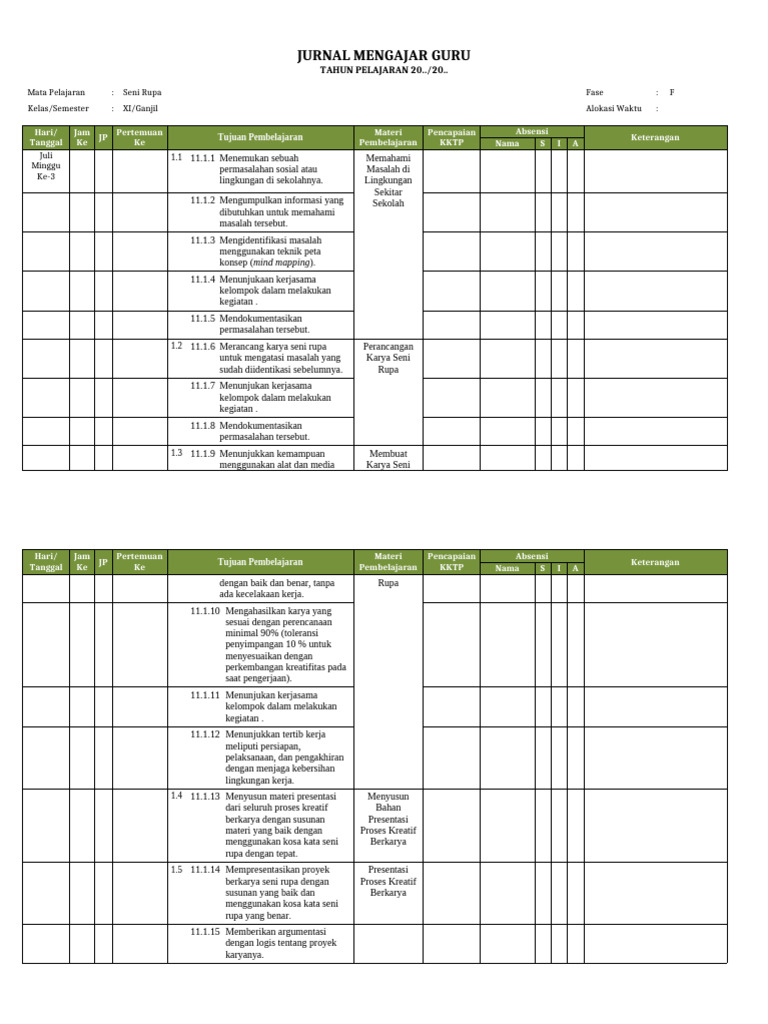 Jurnal Pembelajaran Seni Rupa Kelas XI | PDF