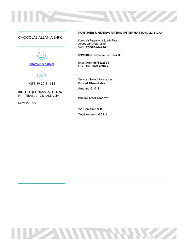 Invoice for Chocolates from CHOCOLAB | PDF