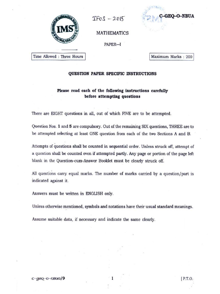 IFoS 2015 Question Paper Paper I and Paper II Origional | PDF